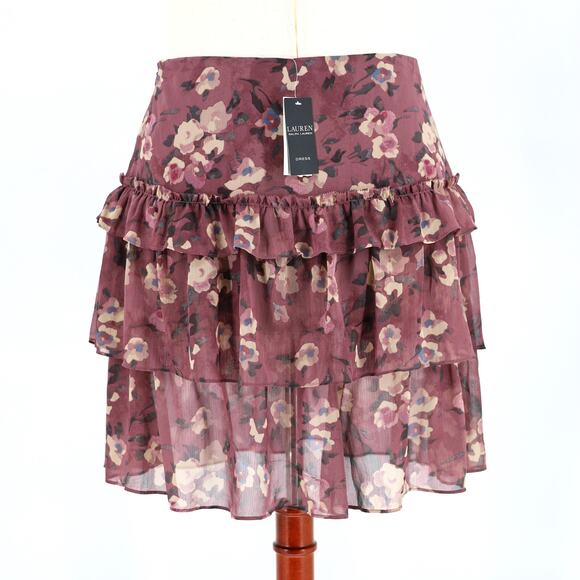 Ralph Lauren Women Purple Georgette Boho Ruffle Tiered A-line Skirt Plus Size 18 - Picture 5 of 5